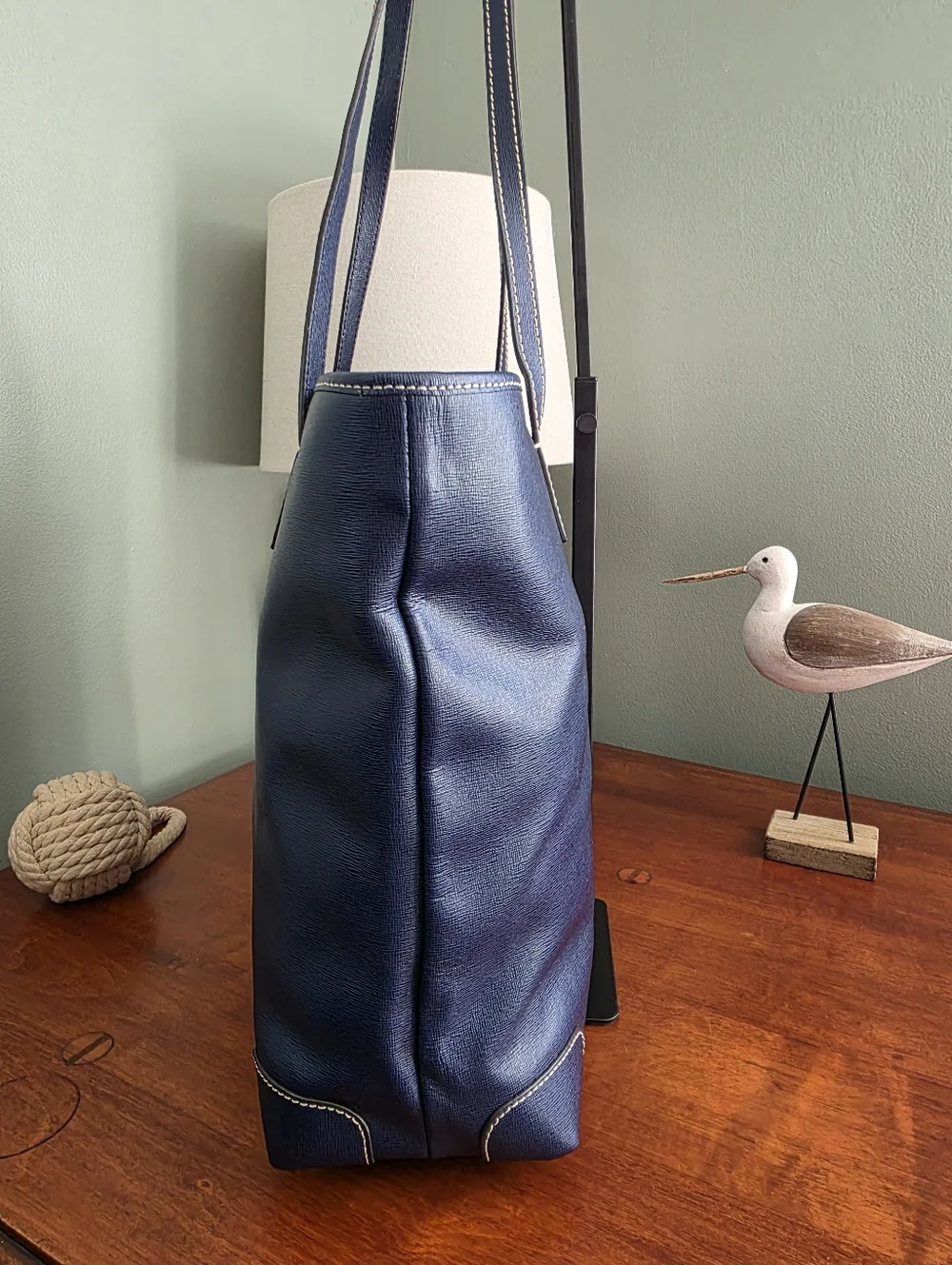 Dooney & Bourke Large Navy Blue Leather Shopper Tote Bag